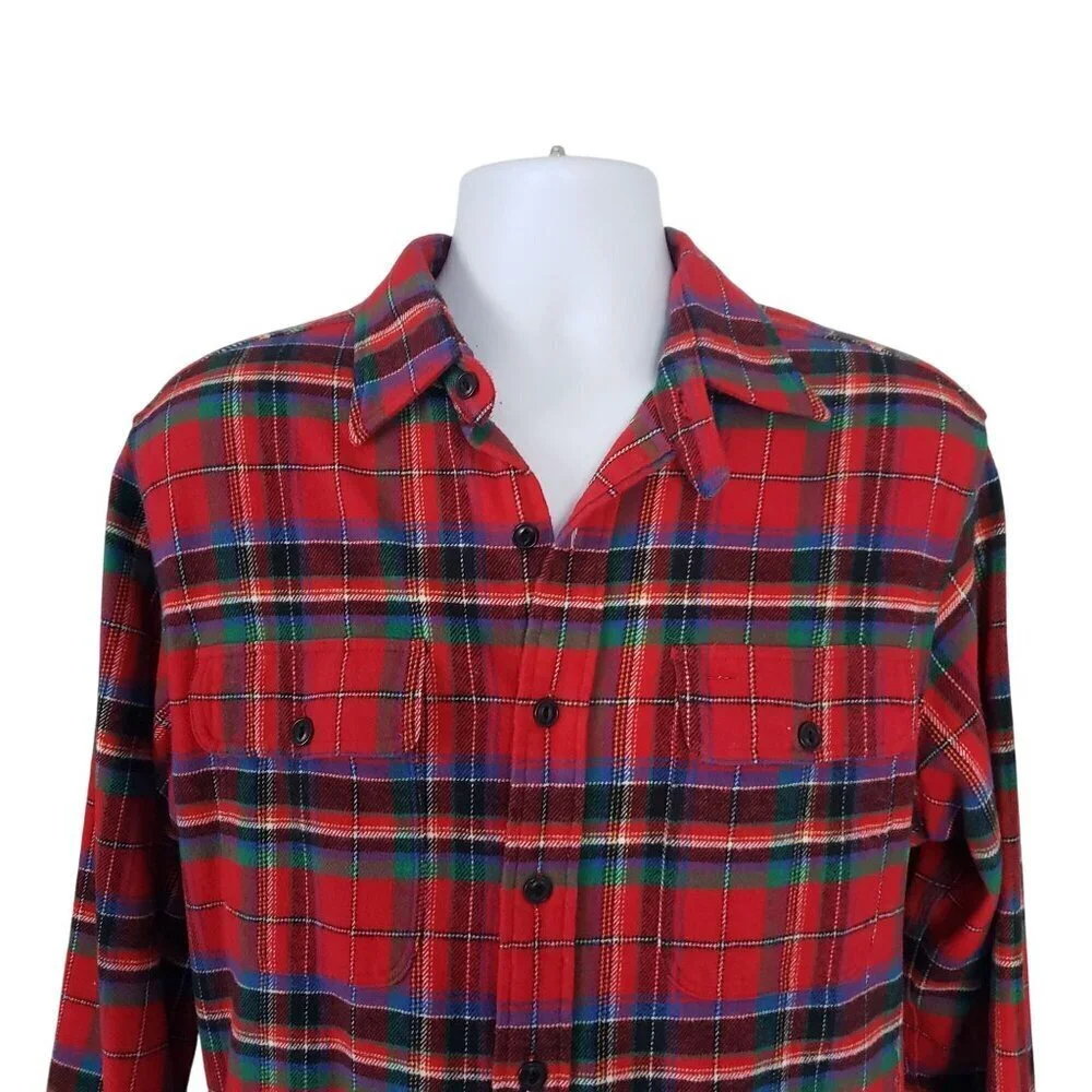 Vtg Polo Ralph Lauren Men's LG Red Plaid Flannel Long Sleeve Work Shirt Gorpcore